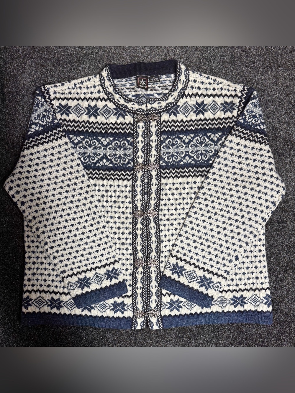 SKYR 100% Wool Nordic Fair Isle Cardigan Sweater XL